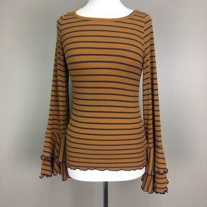 We the Free Stripe Ruffle Bell Sleeve L/S Top Sz S
